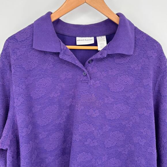 Alfred Dunner Purple Floral Collared Pullover Polo Sweater Size XL - Picture 3 of 5